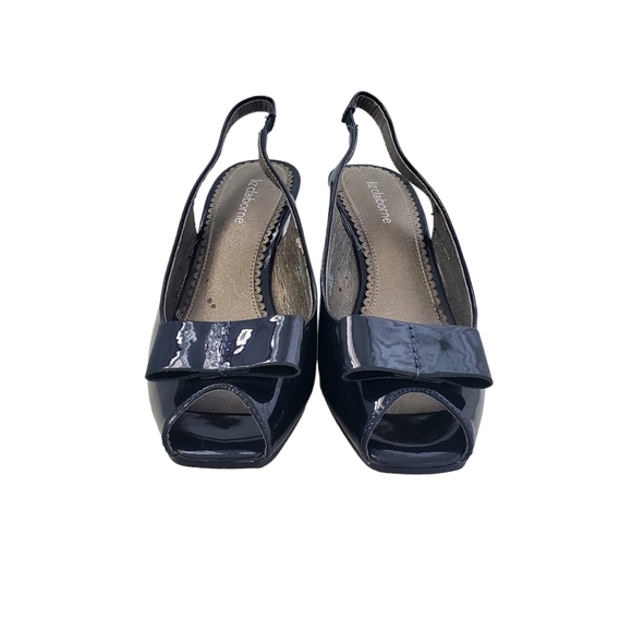 Navy Patent Leather Peep Toe Shoes - Picture 3 of 7